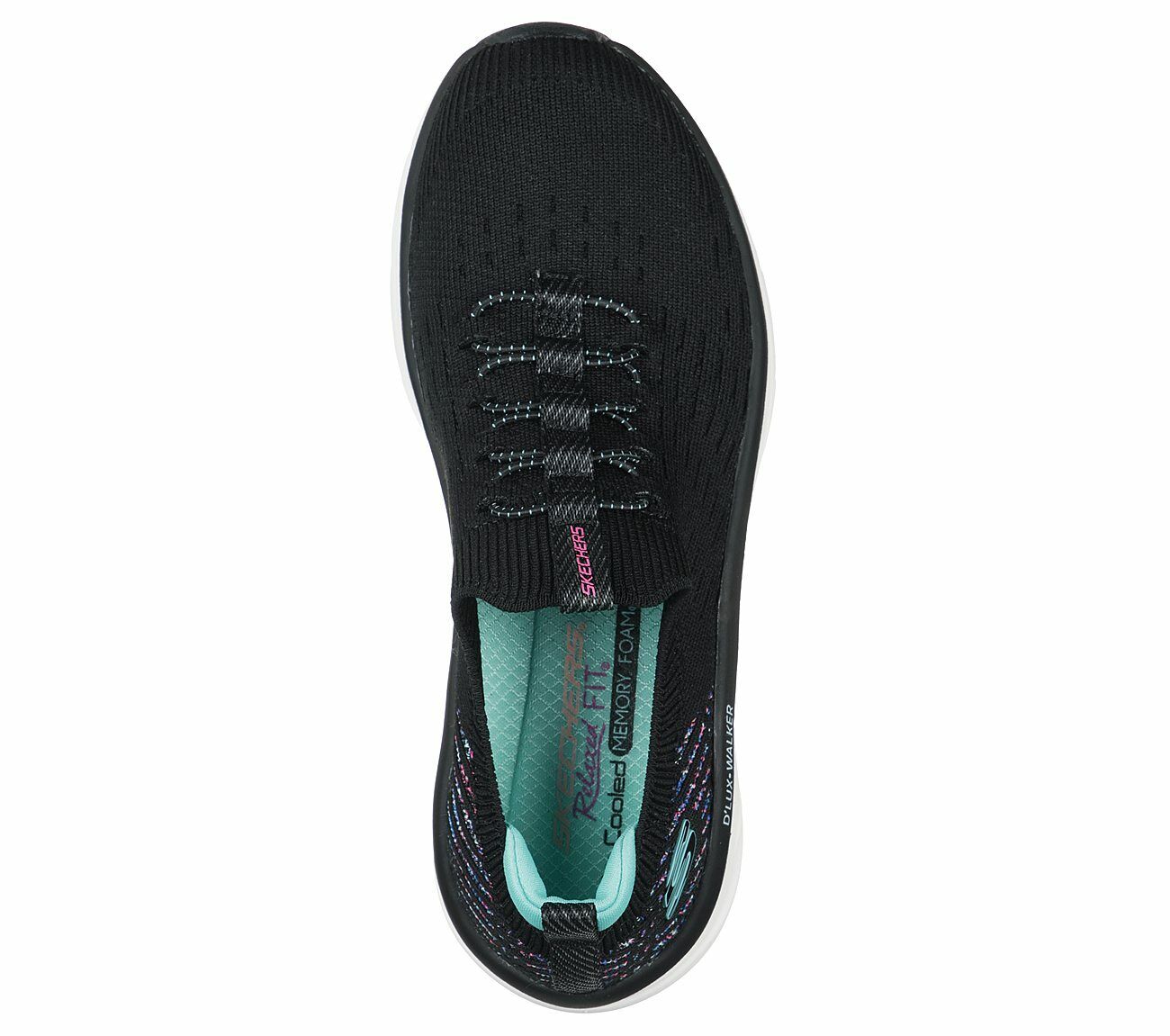 Skechers Ladies D’Lux Walker Star Stunner Black Trainers Vegan Shoes 149356/BKLB