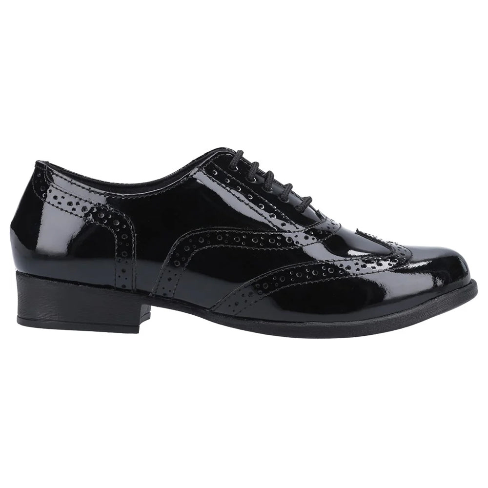 Girls Hush Puppies Kada Black Patent Brogue School Shoes
