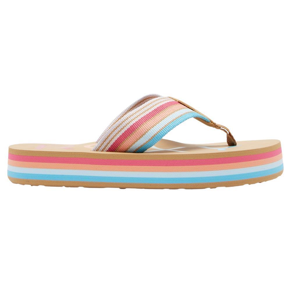Roxy Girls Chika Hi Baja Blue/Crazy Pink Flip Flops Beach Toe Post Sandals