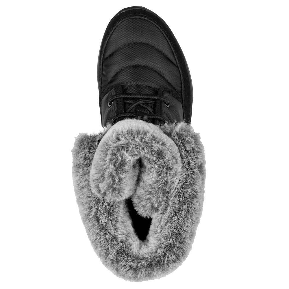 Skechers Ladies Arch Fit Winter Vibes Black Grey Faux Fur Boots 144409/BKGY