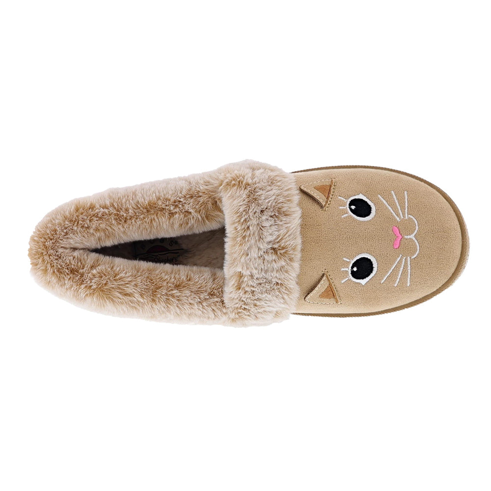 Ladies Skechers Too Cozy Meow Pajamas Black Faux Fur Slippers 33355/BLK