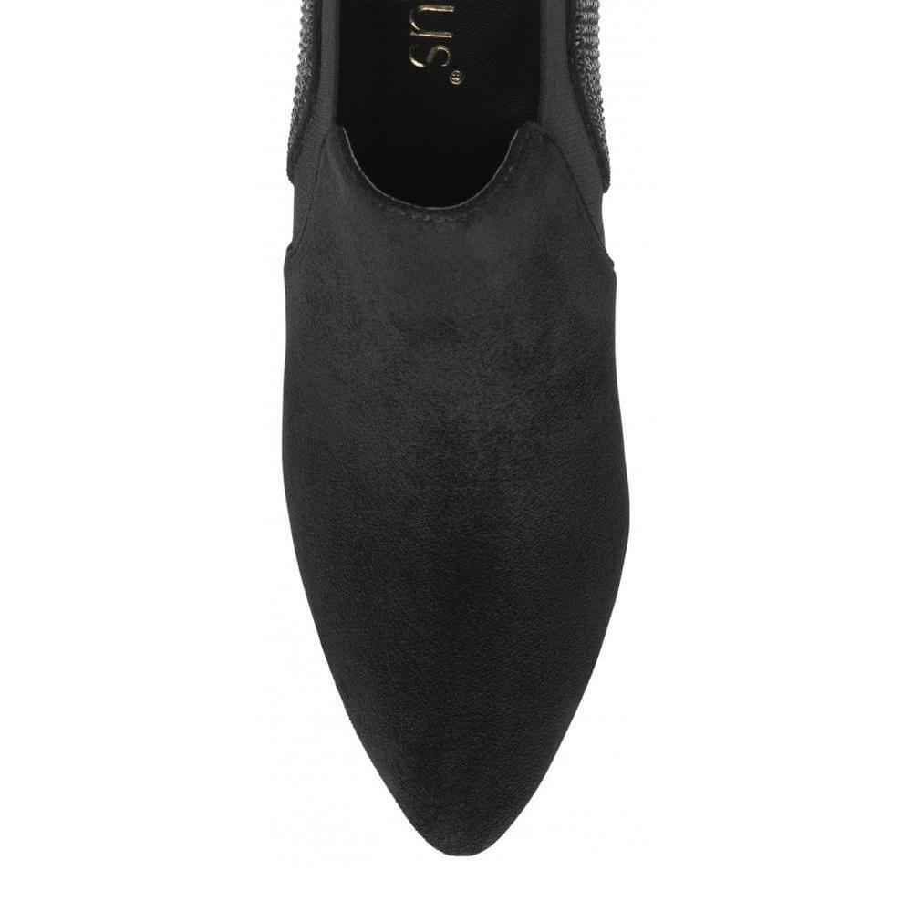Ladies Lotus Kristina Black Diamante Elasticated Ankle Low Heel