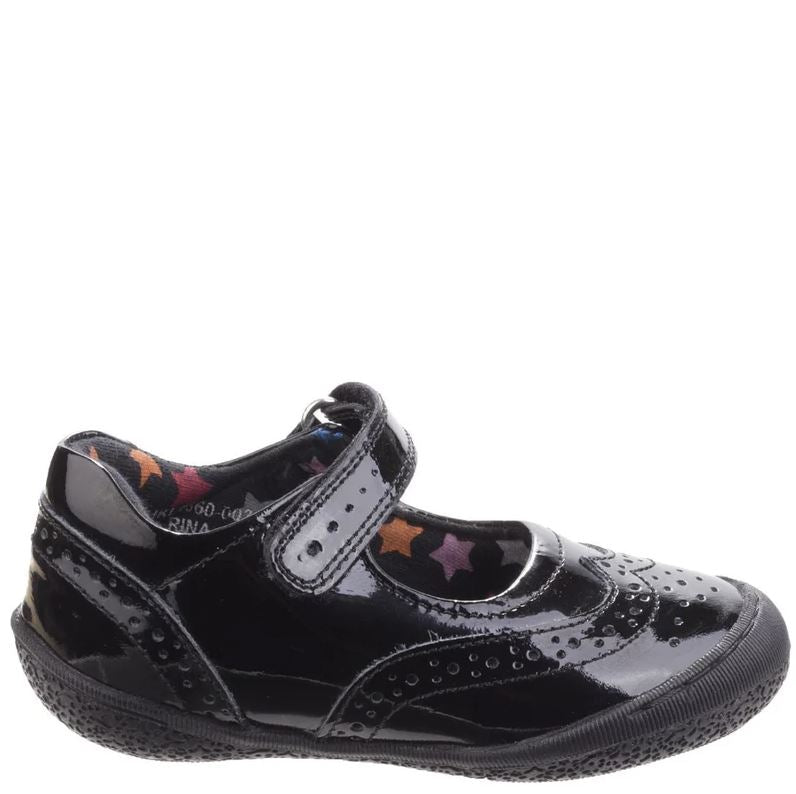 Girls Infants Hush Puppies Rina Black Patent Adjustable Strap Mary Jane School Shoes