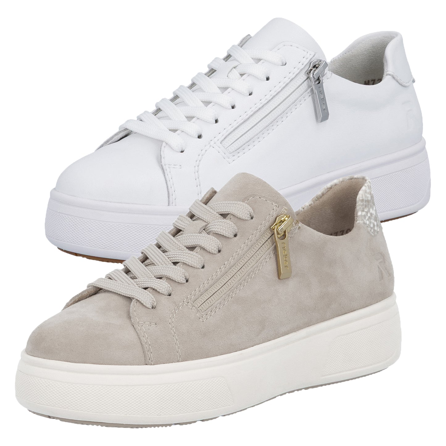 Rieker Womens White Leather Side Zip Trainers M7701-80