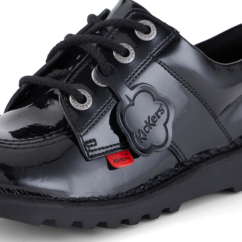 Girls Kickers Black School Shoes Youths Patent Kick Lo 1-13499
