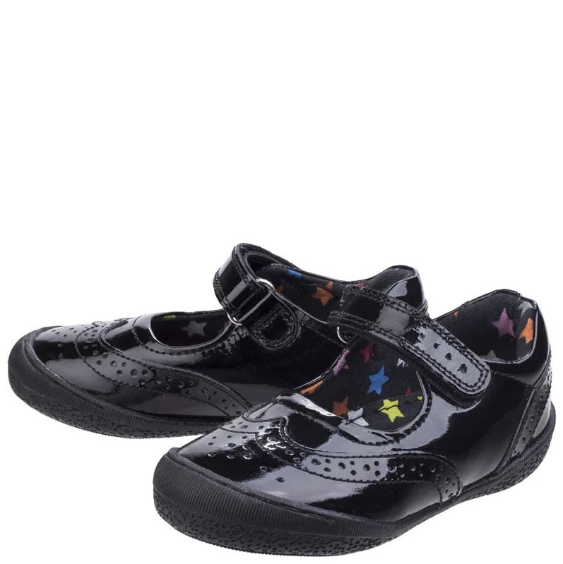 Girls Infants Hush Puppies Rina Black Patent Adjustable Strap Mary Jane School Shoes