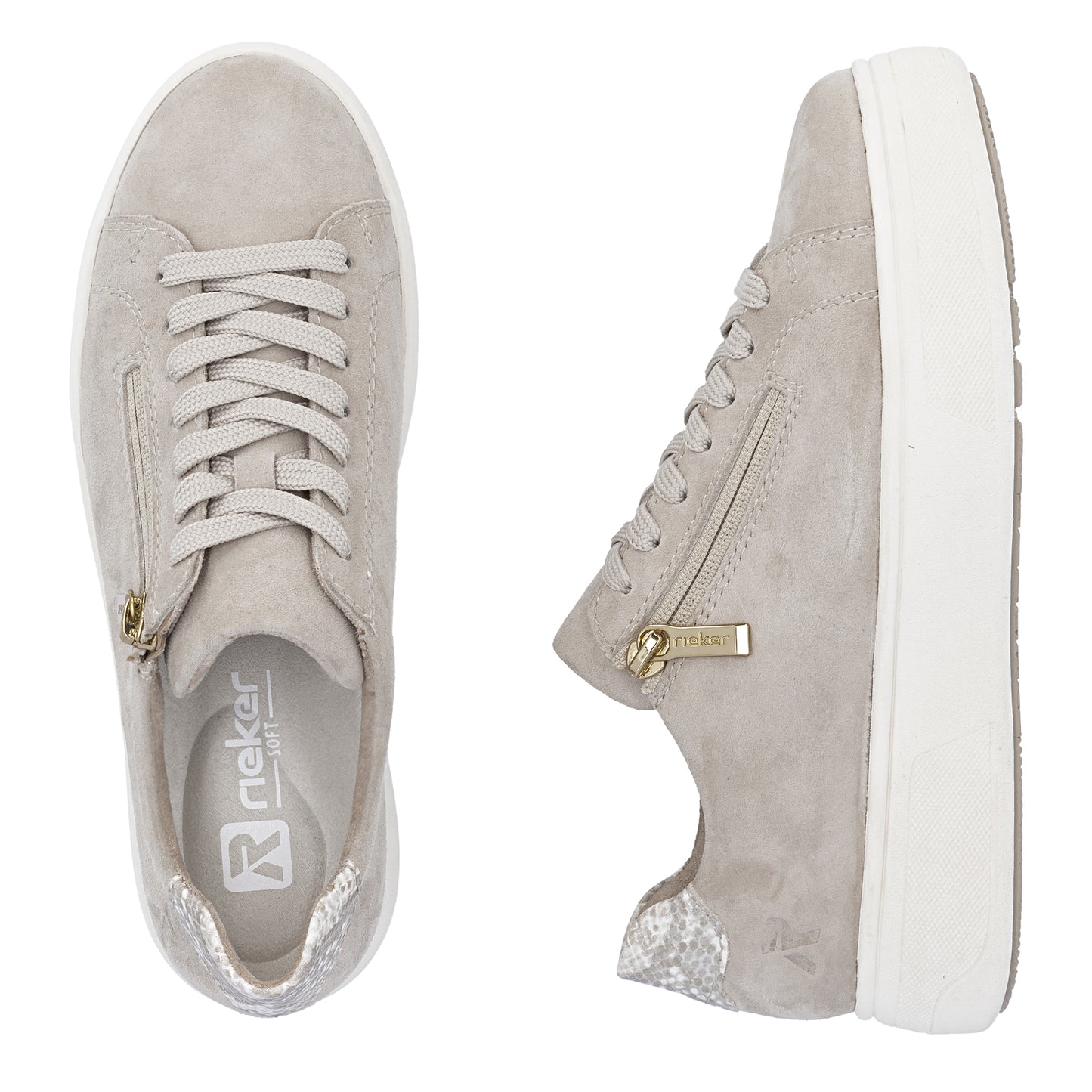 Rieker Womens White Leather Side Zip Trainers M7701-80