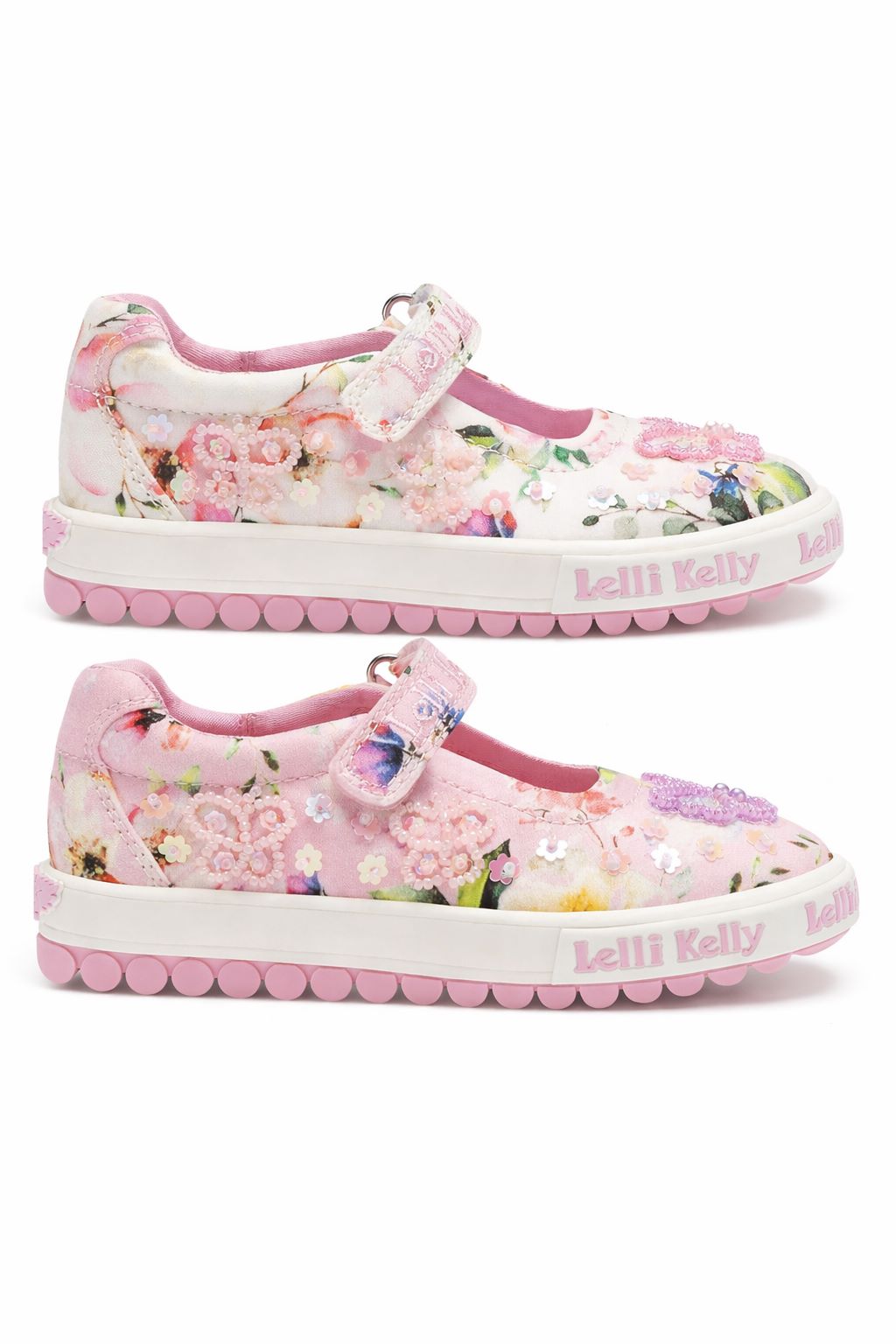Lelli Kelly Girls Pink White Mary Jane Floral Butterfly Dolly Shoes LK5415