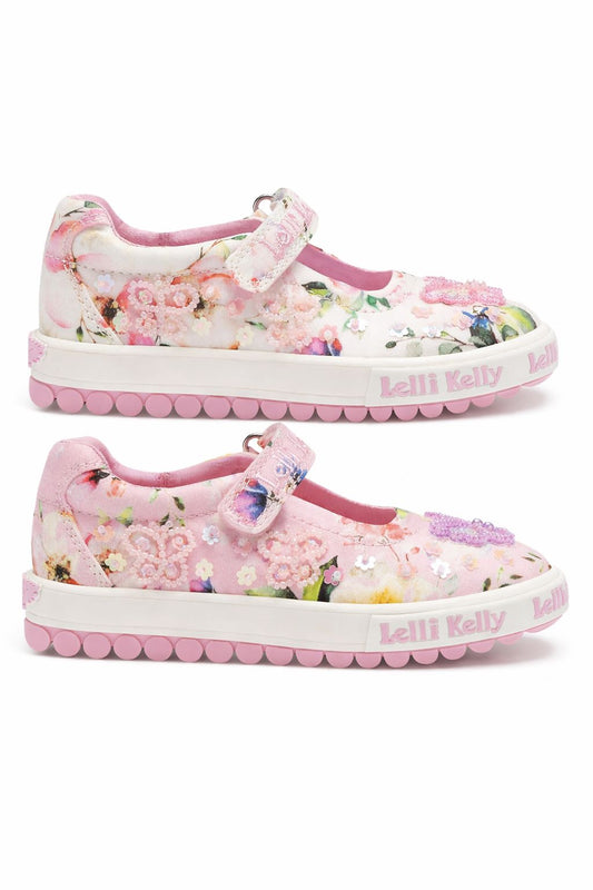 Lelli Kelly Girls Pink White Mary Jane Floral Butterfly Dolly Shoes LK5415