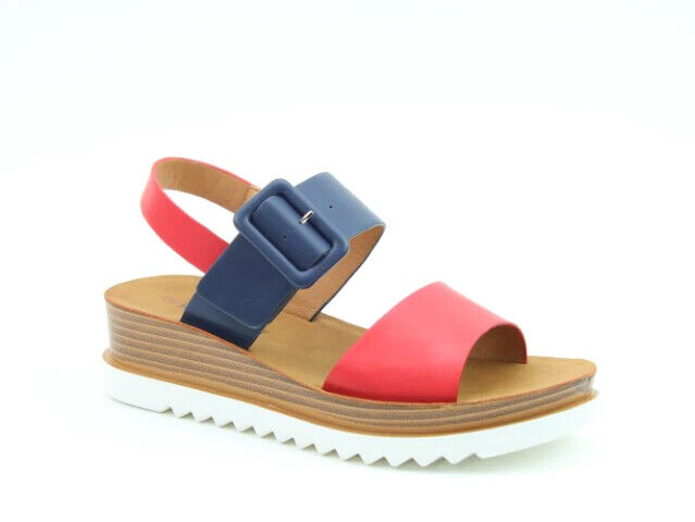 Heavenly Feet Pistachio Red/Navy Lightweight Wedge Vegan Sandals