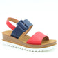 Heavenly Feet Pistachio Red/Navy Lightweight Wedge Vegan Sandals