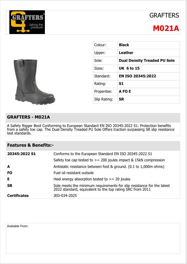 Grafters Steel Toe Safety Rigger Boots Black Tan M021
