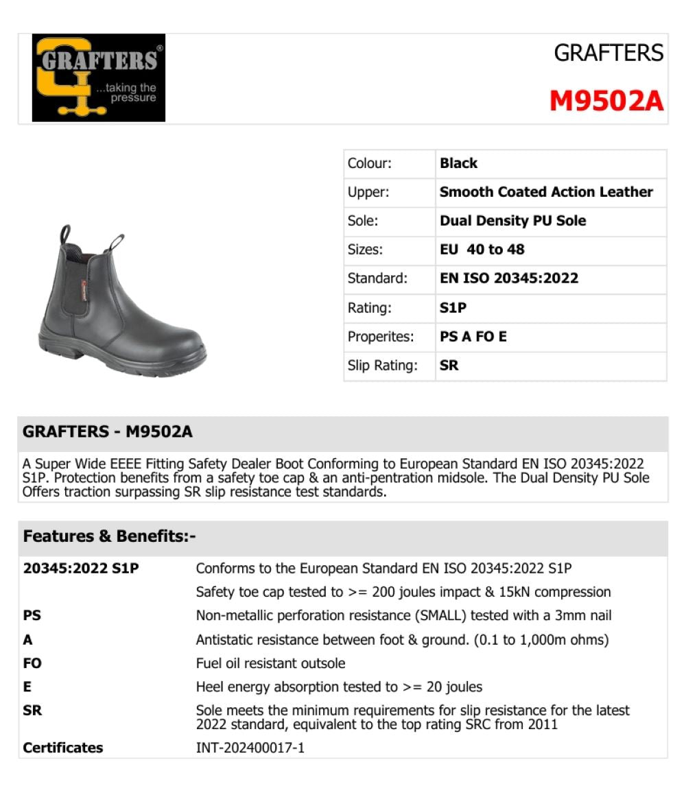 Grafters Black Wide Fitting Safety Dealer Boots M9502A