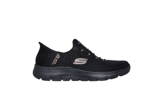 Skechers Womens Summits Classy Night Black Gold Slip Ins Vegan Shoes