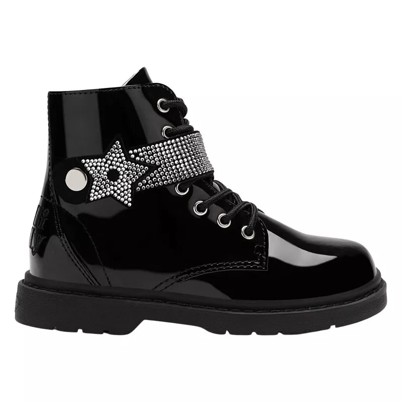 Lelli Kelly LK2330 (FB01) Stella Stellina Black Patent Diamante Star Ankle Boots