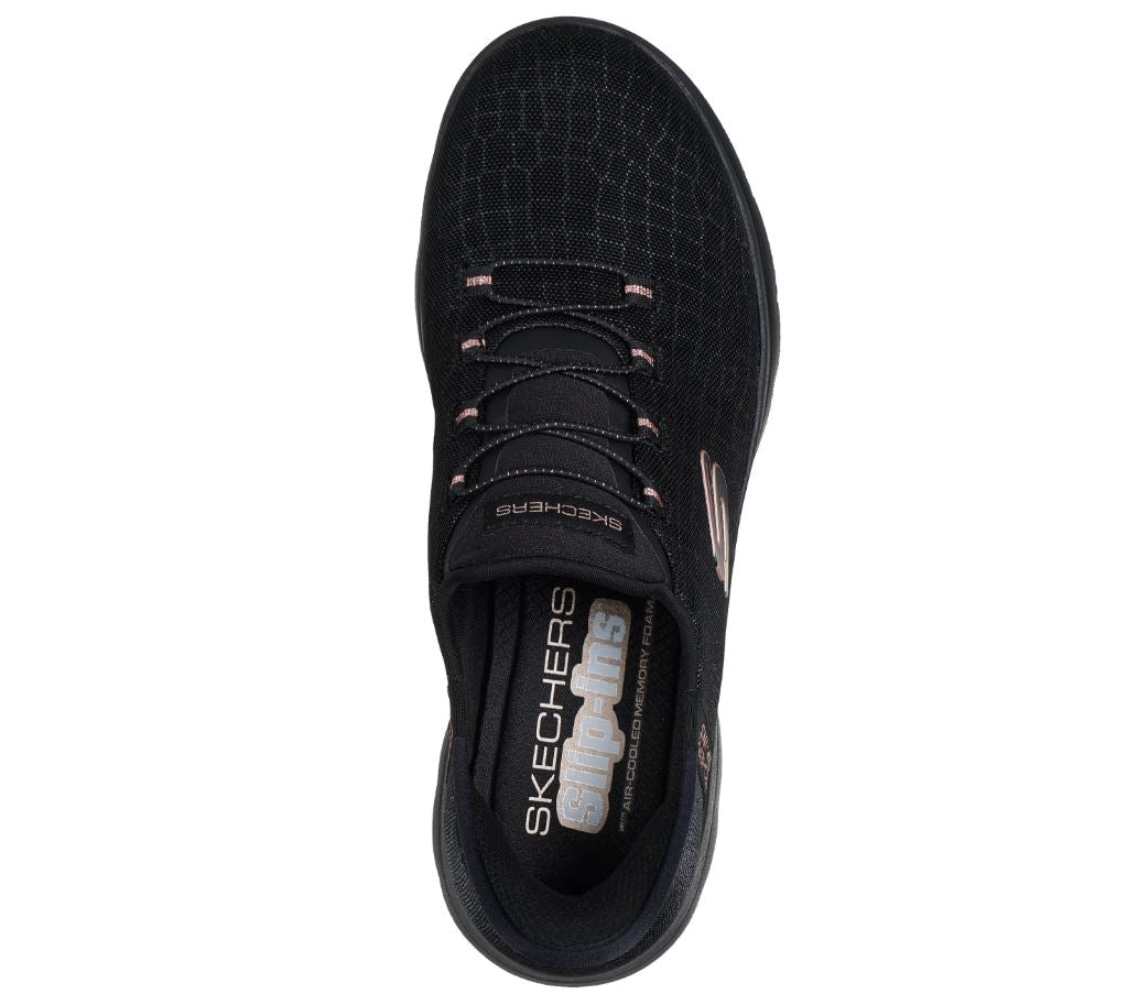 Skechers Womens Summits Classy Night Black Gold Slip Ins Vegan Shoes