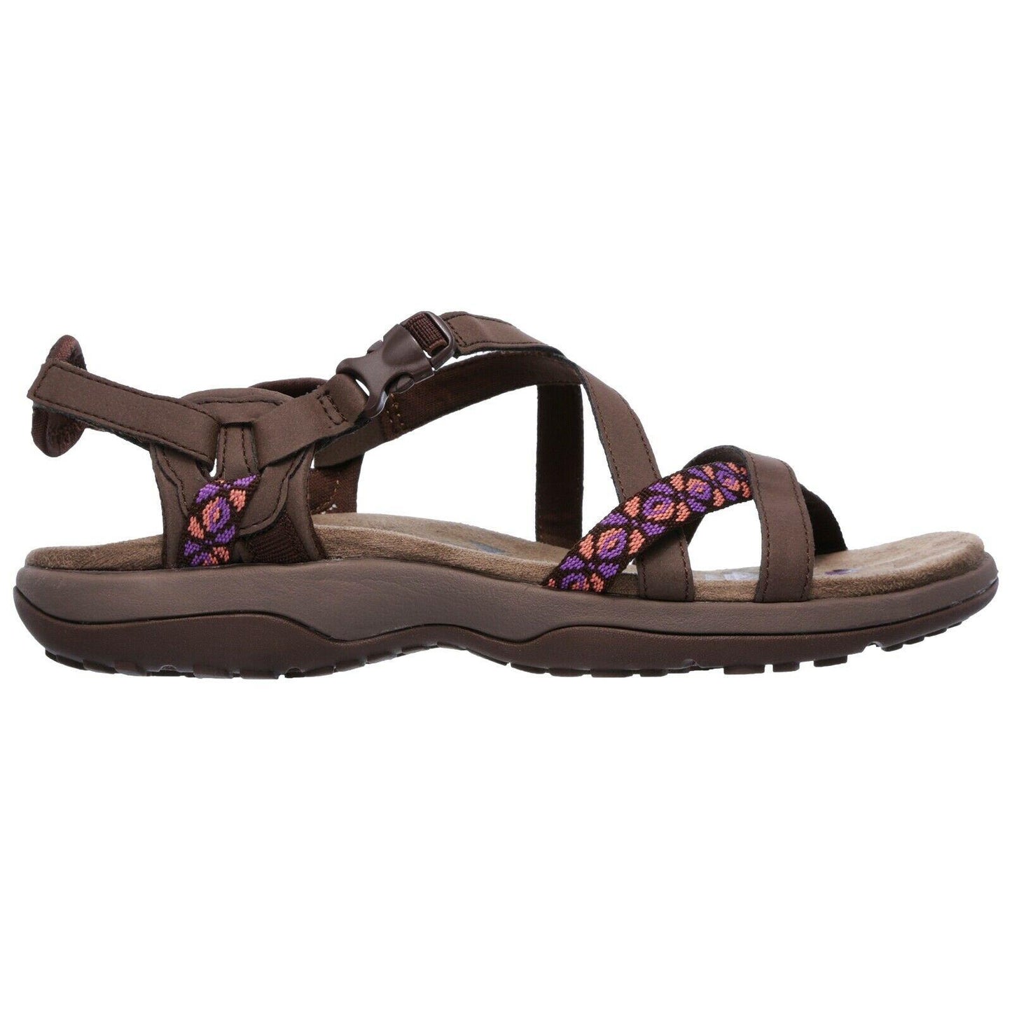 Ladies Skechers Reggae Slim Vacay Chocolate Memory Foam Strap Sandals 40955/CHOC