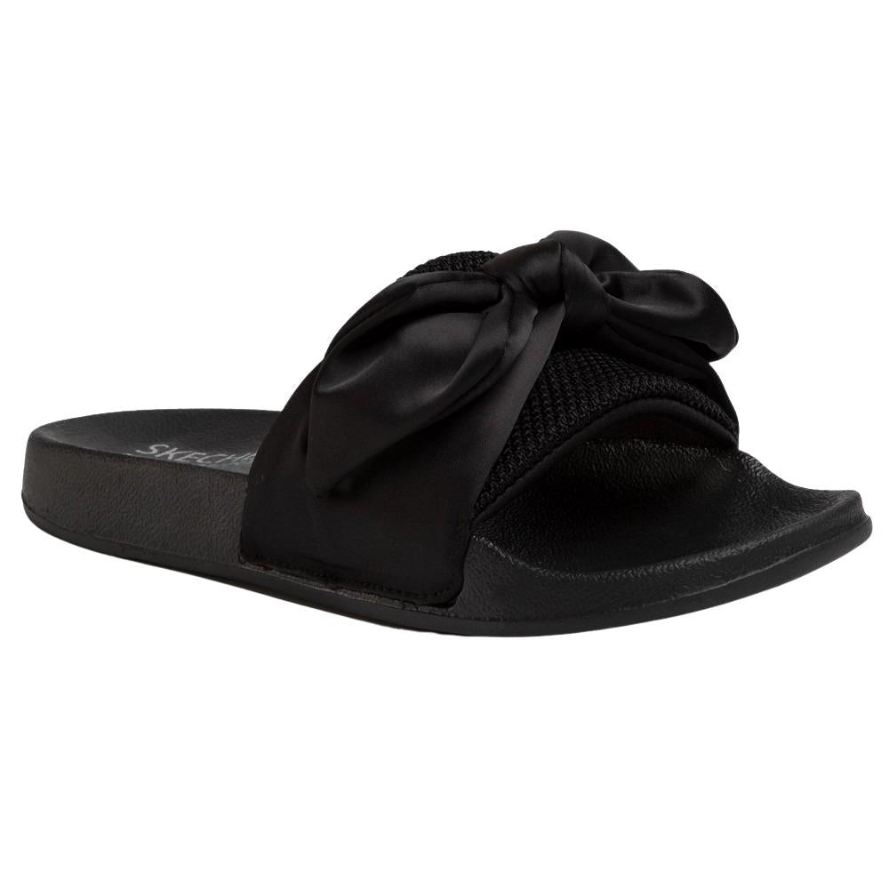 Ladies Skechers Pop Ups Lovely Bow Black Slip On Slider Sandals 119064/BBK