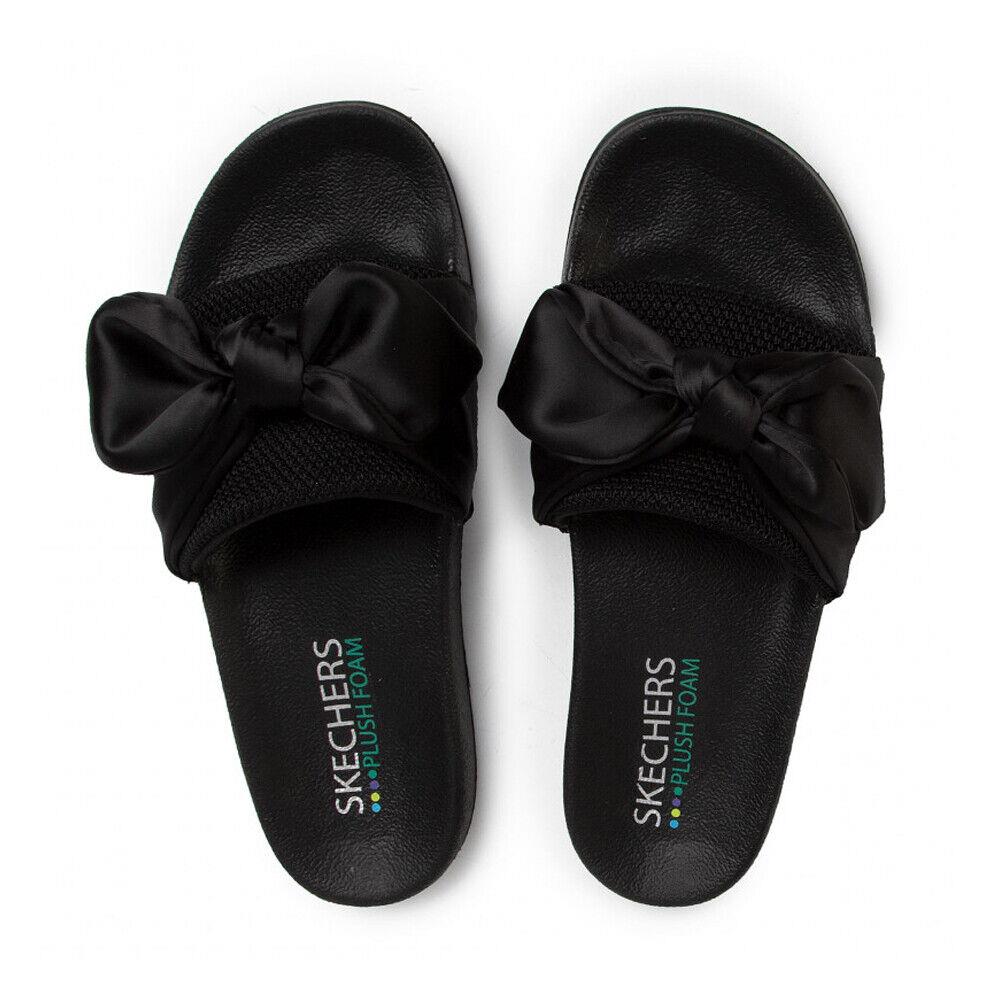 Ladies Skechers Pop Ups Lovely Bow Black Slip On Slider Sandals 119064/BBK