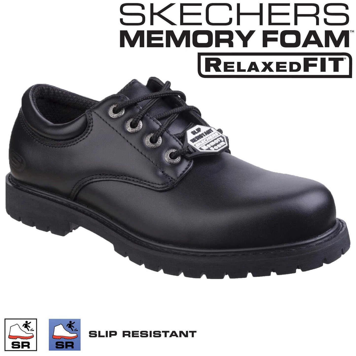 Mens Skechers Cottonwood Elks Black Slip Resistant Memory Foam Shoes 77041EC/BLK