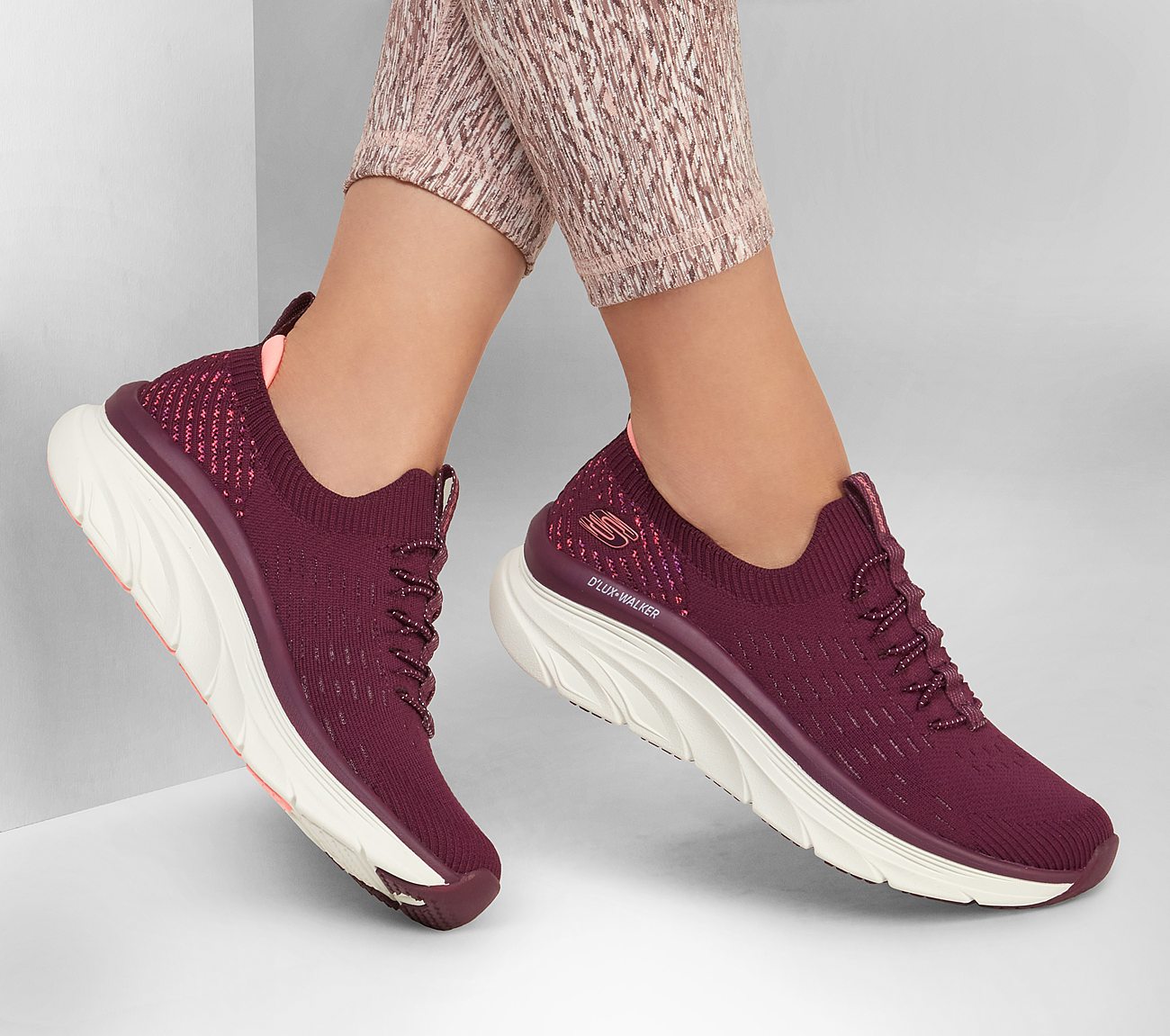 Skechers Ladies D’Lux Walker Star Stunner Plum Trainers Vegan Shoes 149356/PLUM