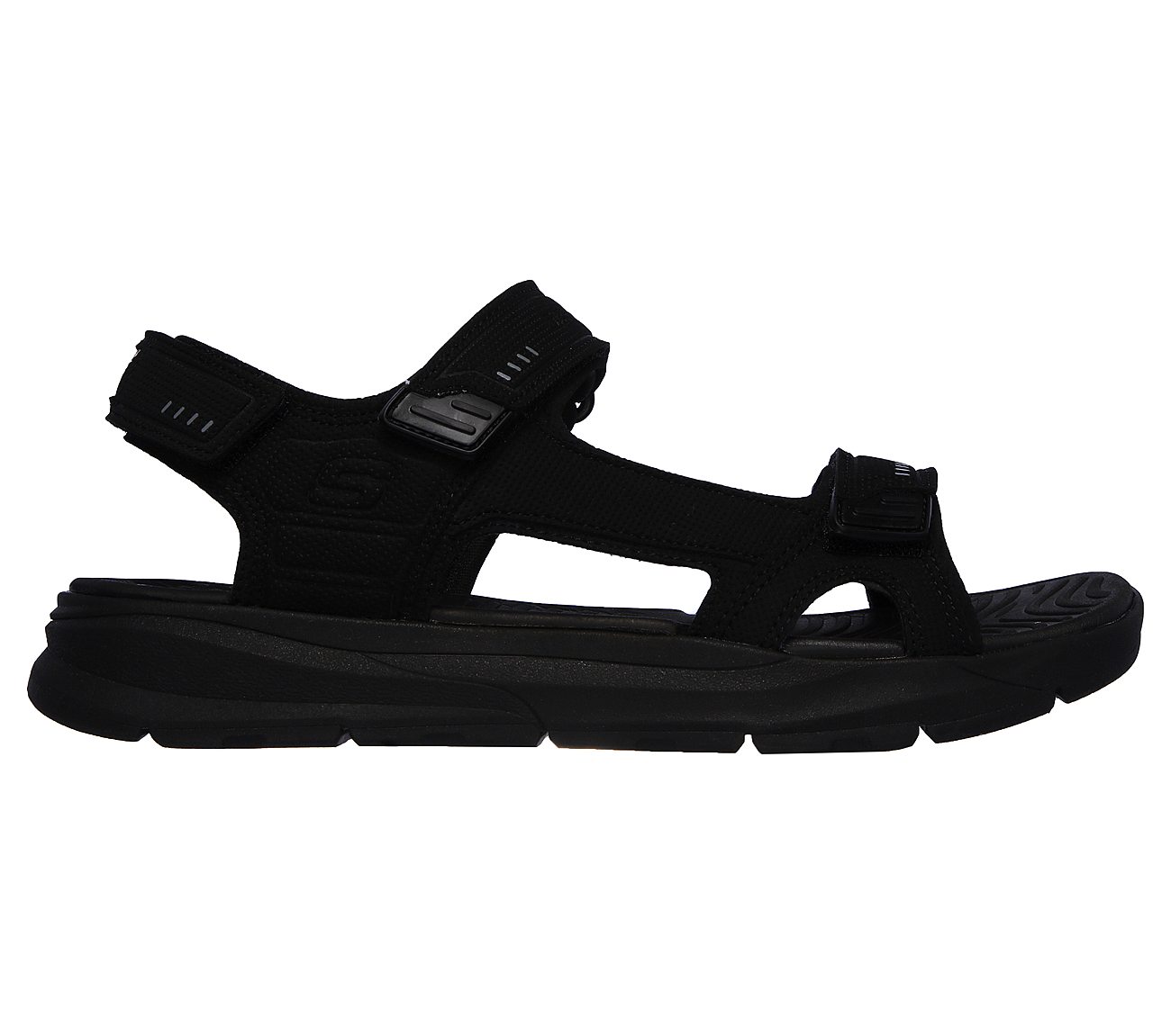 Skechers Relone Senco Black Memory Foam Adjustable Sports Sandals 66067 BBK