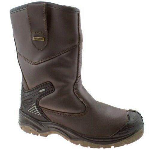 Mens Apache AP305 Brown Leather Waterproof Safety Steel Toe Cap Rigger Boot