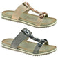 Ladies Cipriata Light Gold Pewter Shimmer Diamante Flower Mule Sandals L522