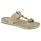 Ladies Cipriata Light Gold Pewter Shimmer Diamante Flower Mule Sandals L522