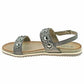 Ladies Cipriata Light Silver Or Stone Flower Shimmer Buckle Sandals L565