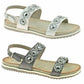 Ladies Cipriata Light Silver Or Stone Flower Shimmer Buckle Sandals L565