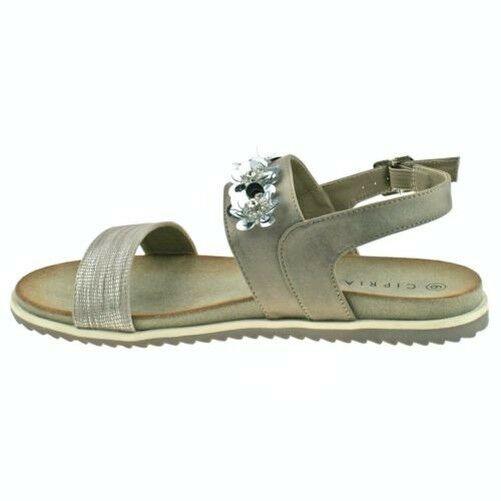 Ladies Cipriata Stone Or Black Flower Shimmer Buckle Sandals L175