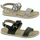 Ladies Cipriata Stone Or Black Flower Shimmer Buckle Sandals L175