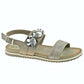 Ladies Cipriata Stone Or Black Flower Shimmer Buckle Sandals L175