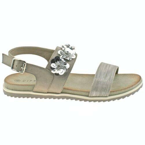 Ladies Cipriata Stone Or Black Flower Shimmer Buckle Sandals L175