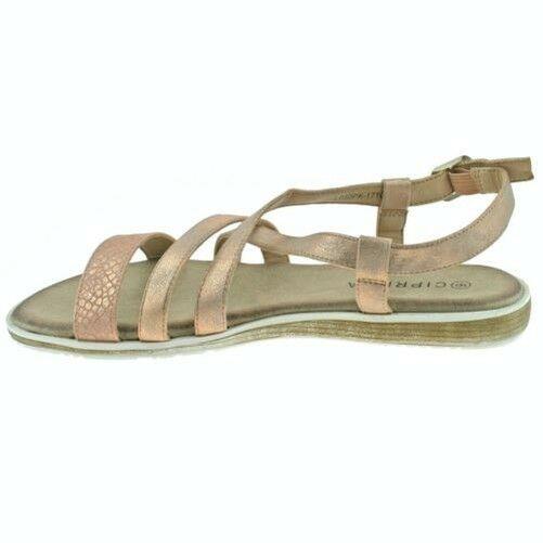 Ladies Cipriata Rose Pink Shimmer Buckle Crossover Low Wedge Sandals L050PK