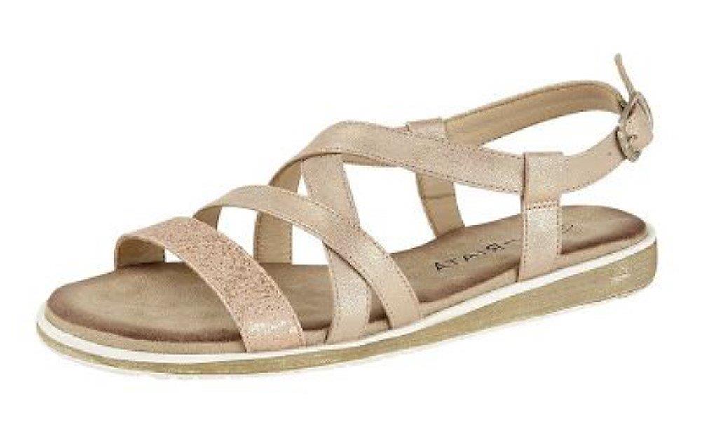 Ladies Cipriata Rose Pink Shimmer Buckle Crossover Low Wedge Sandals L050PK