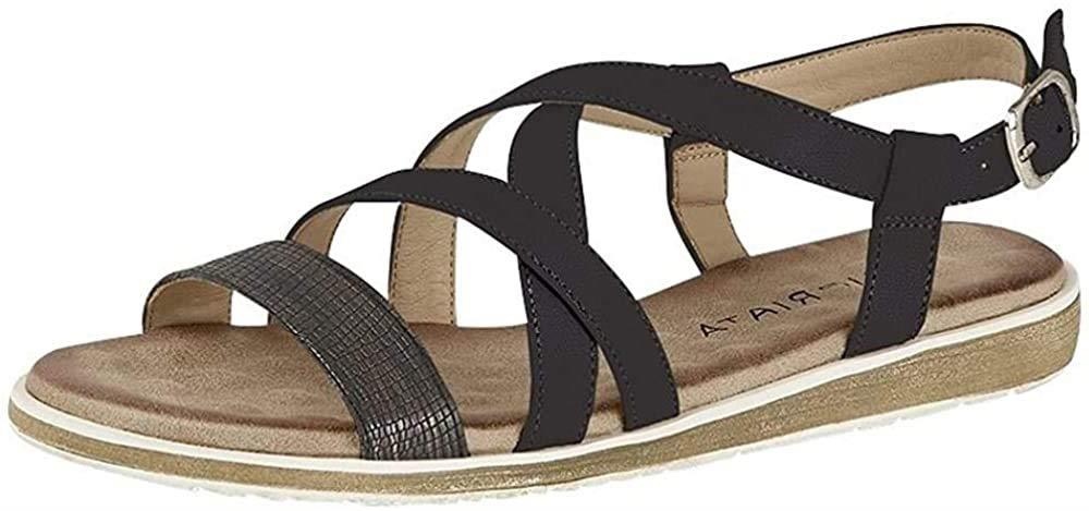 Ladies Cipriata Black Shimmer Buckle Halter Crossover Low Wedge Sandals L050A