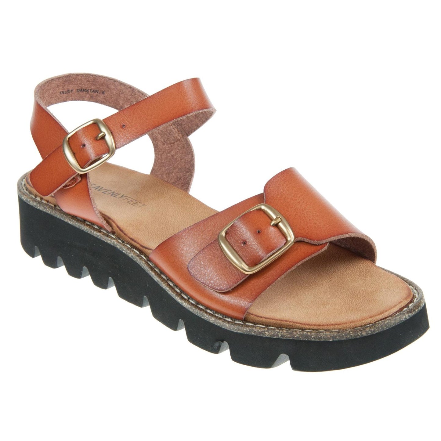 Heavenly Feet Trudy Dark Tan Adjustable Lightweight Vegan Sandals