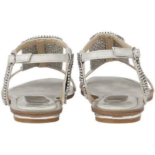 Ladies Lotus Agnetha Silver Diamante Flat Sandals Buckle Fastening Shoes