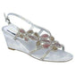 Ladies Lotus Anna Silver Diamante Open Toe Wedge Sandals