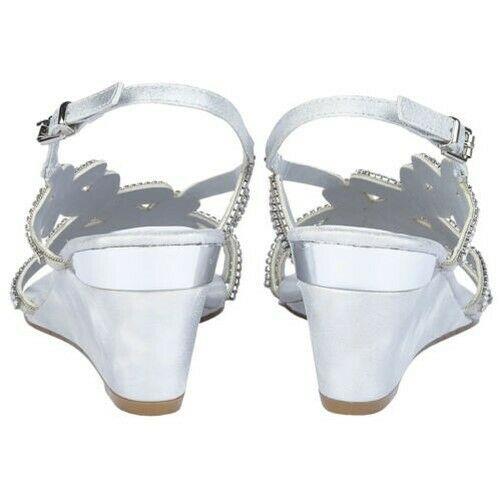 Ladies Lotus Anna Silver Diamante Open Toe Wedge Sandals