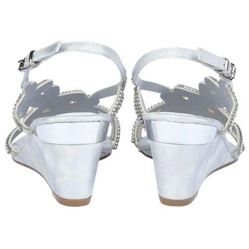 Ladies Lotus Anna Silver Diamante Open Toe Wedge Sandals