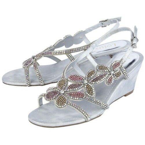 Ladies Lotus Anna Silver Diamante Open Toe Wedge Sandals