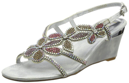 Ladies Lotus Anna Silver Diamante Open Toe Wedge Sandals