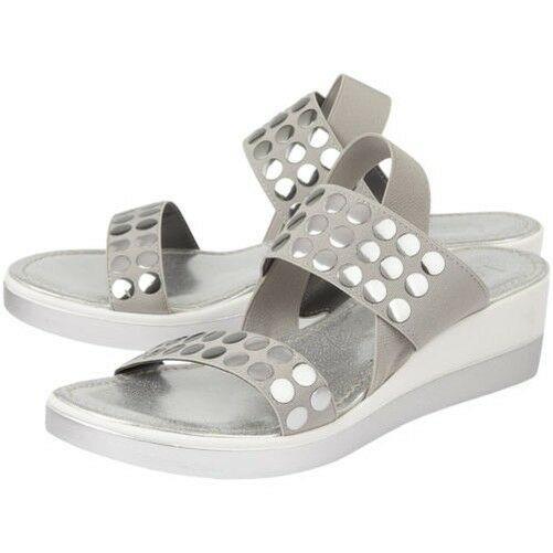 Ladies Lotus Zelland Grey Pewter Elastic Strap Wedge Sandals