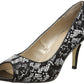 Ladies Lotus Kendell Black And White Textile Peep Toe Court Shoes