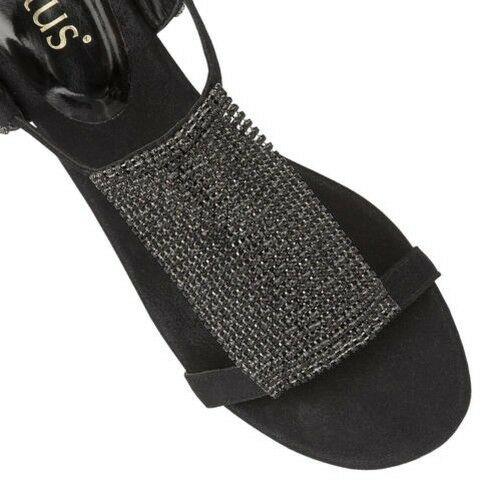 Ladies Lotus Klaudia Black Shimmer Diamante Wedge Sandals