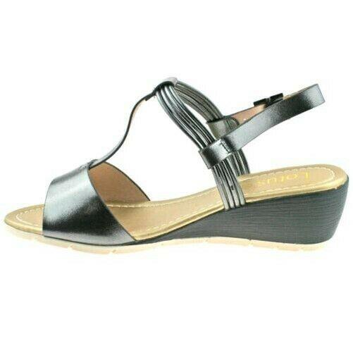 Ladies Lotus Kiera Pewter Metallic Open Toe Wedge Sandals ULP005