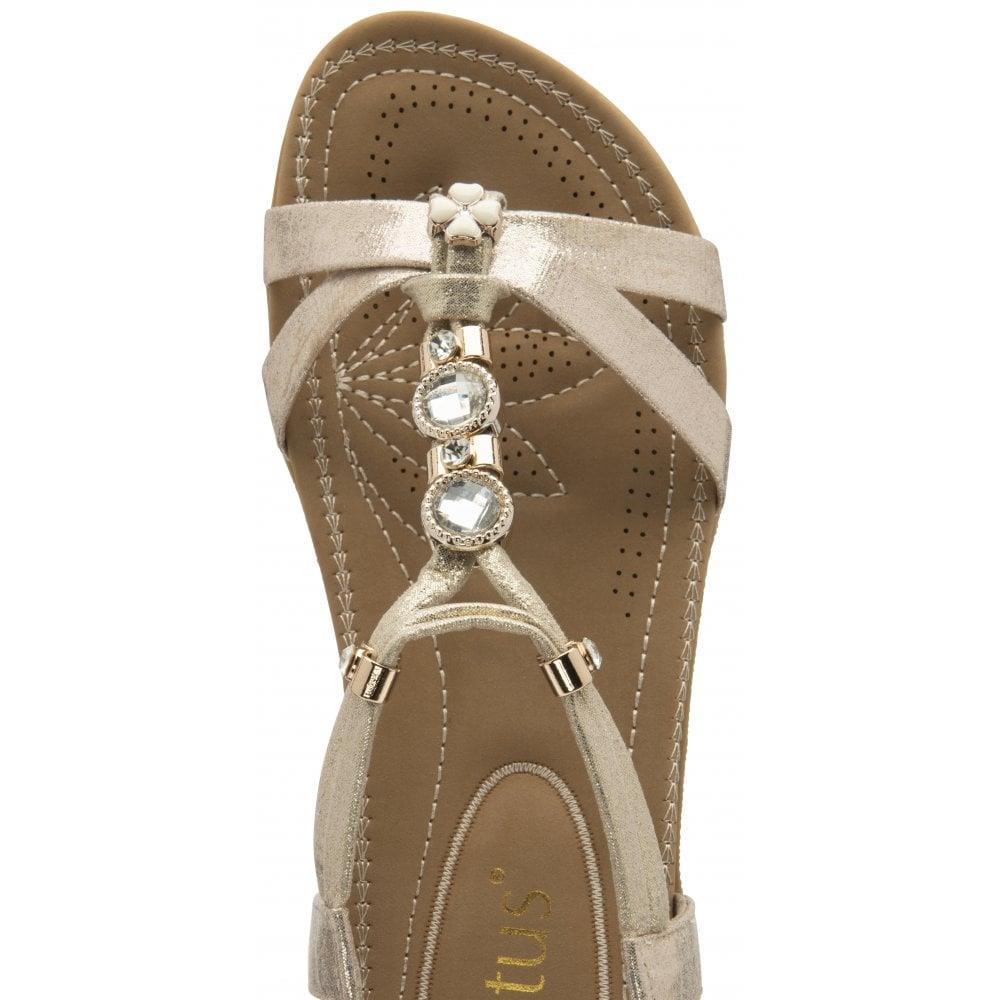 Lotus Bettina Gold Shimmer Gemmed Slingback Flat Sandals